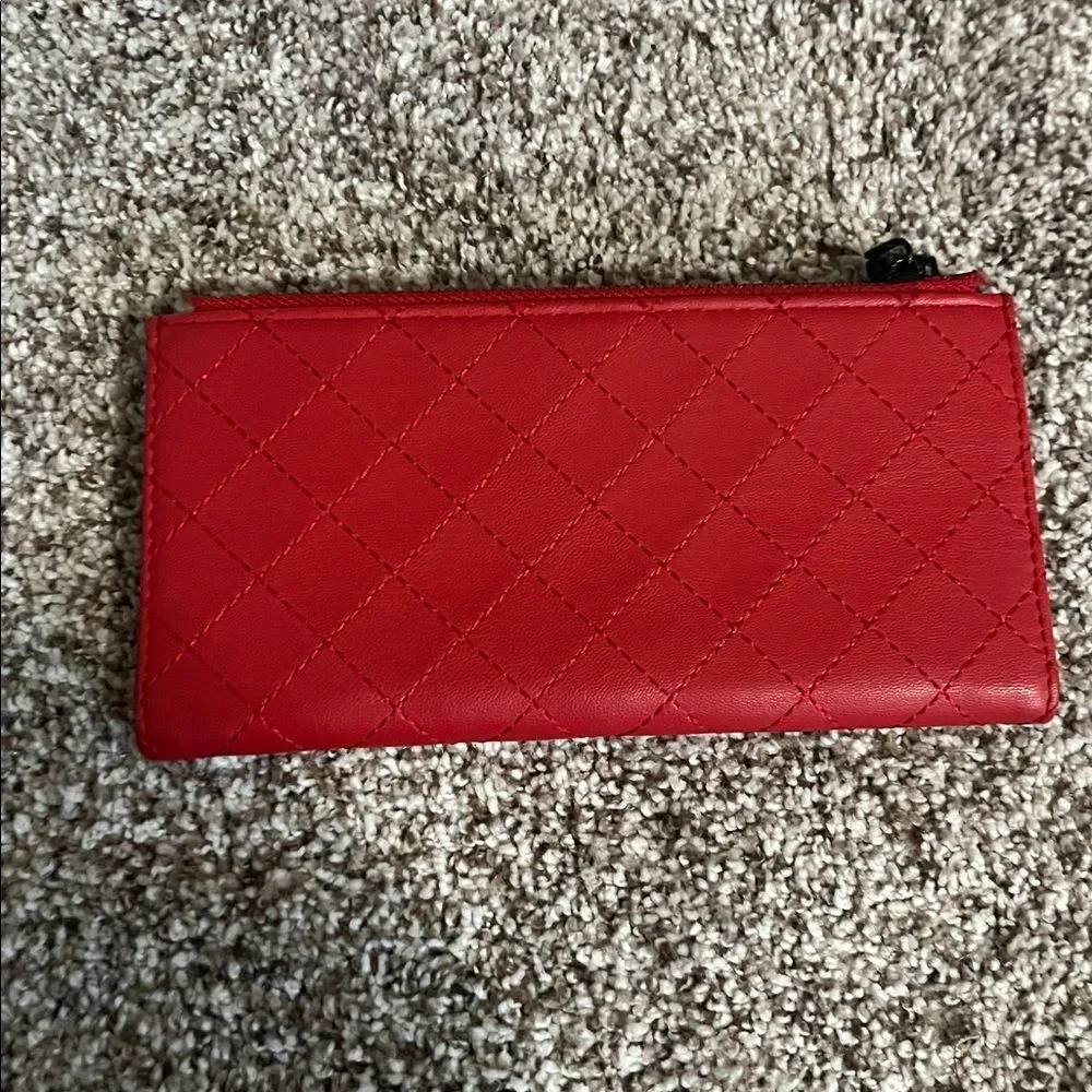 Badgley Mischka Red Quilted Vegan Leather Bifold Wallet with Extra Card Insert
